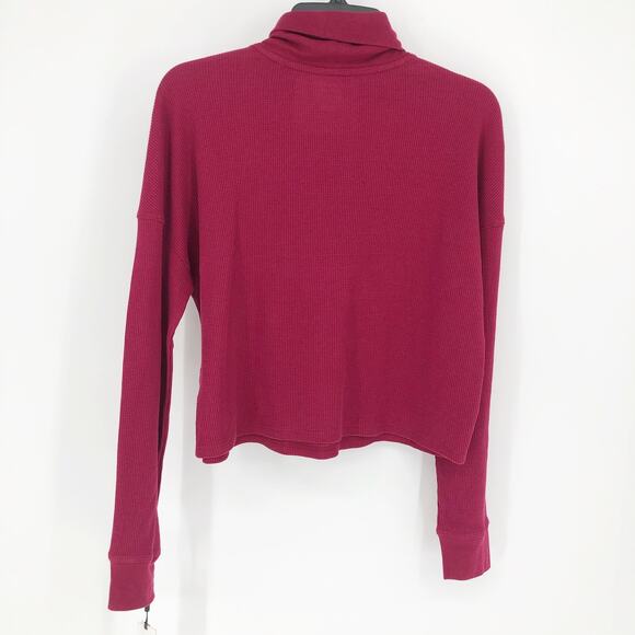 CALVIN KLEIN PERFORMANCE Crop Turtleneck Medium Burgundy Stretch Waffle Knit NWT - Picture 4 of 8
